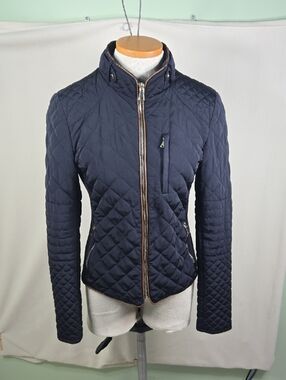 Zara Quilted Navy Puffer Jacket with Zip